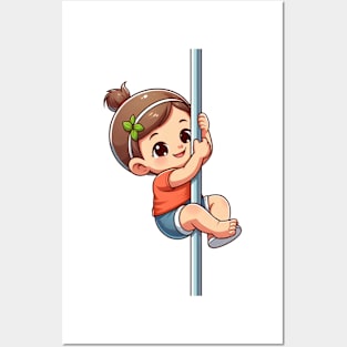 baby climbs pole Posters and Art